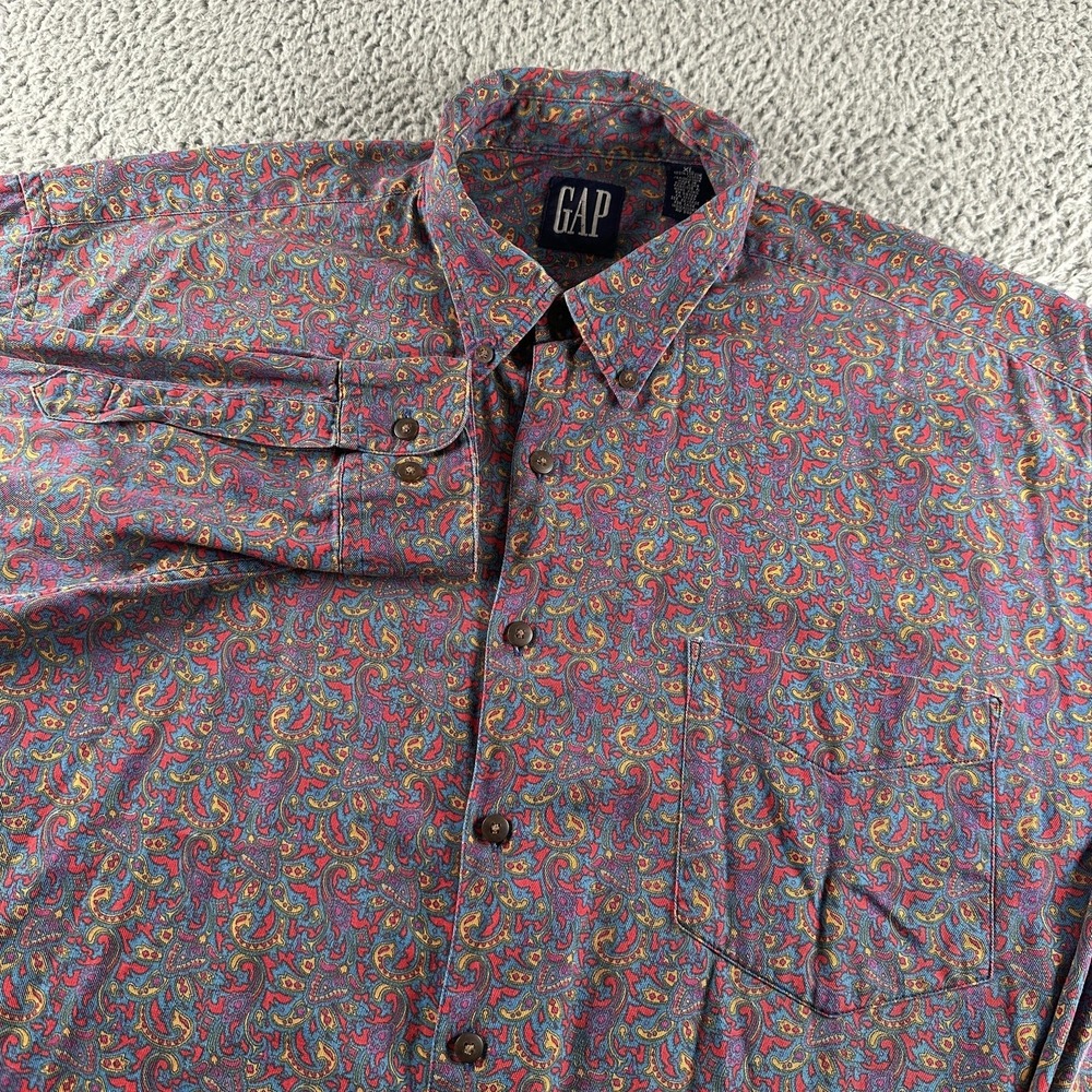 Vintage Gap Shirt Mens XL Purple Paisley Button Down Long Sleeve Hong Kong 90's